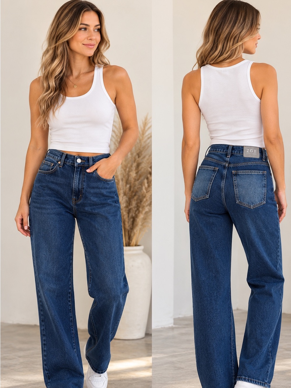 ZGY by Free People Dark Blue meet my mum high relaxed taper jeans size 27